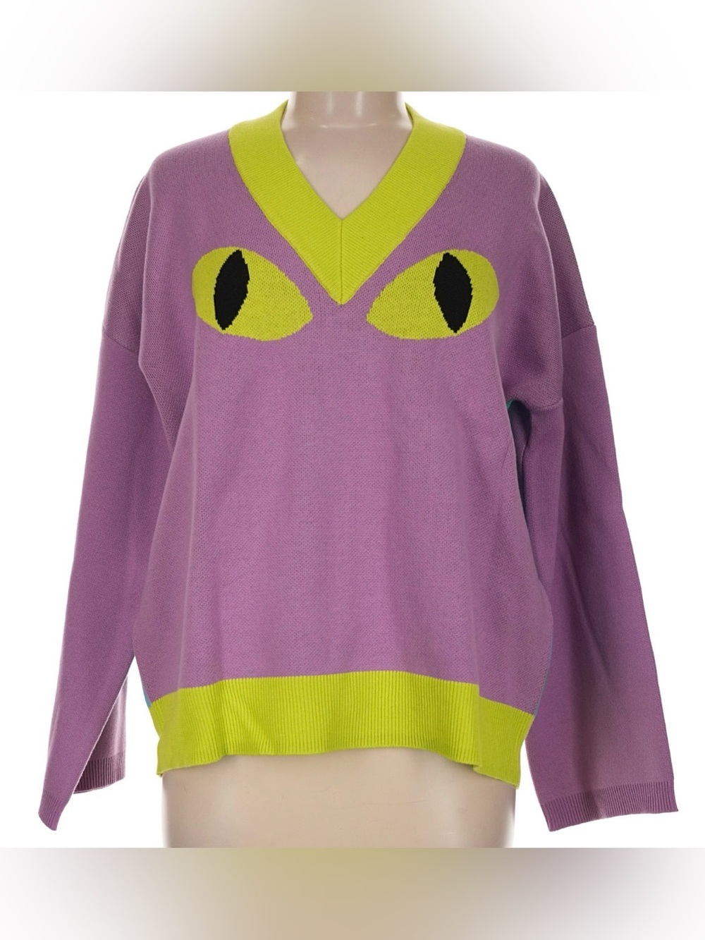 Lazy Oaf Purple Oversized Sweater with Lime Eye Motif